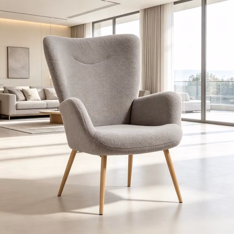 FloraGrace Fauteuil met hoge rugleuning en armleuningen, comfortabele relaxstoel in grijs polyester voor de woonkamer of slaapkamer