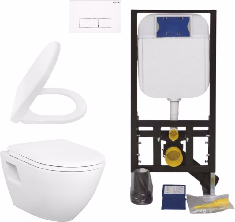 Creavit Hangtoiletset Wit: Keramisch wandtoilet met soft-close zitting, inbouwreservoir en wandplaat, spoelvolume 3/6 liter