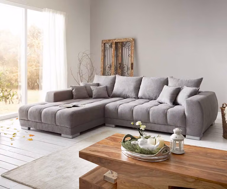Hoekbank Josea DELIFE - Microvezel - Grijs - 300 x 220 cm - Links