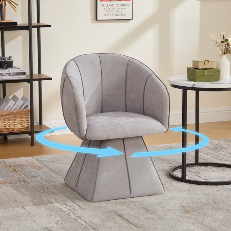 MODFU Draaibaar fauteuil met hoge rugleuning, ergonomisch schelpontwerp, chenille, grijs