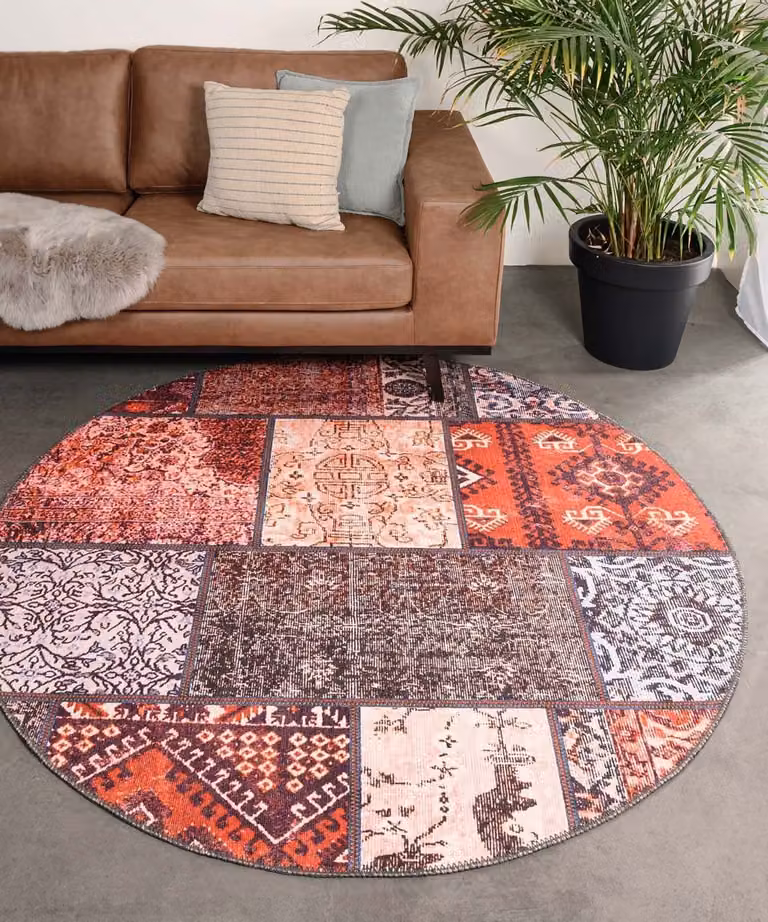 Rond patchwork vloerkleed Fade No.1 rood/multi