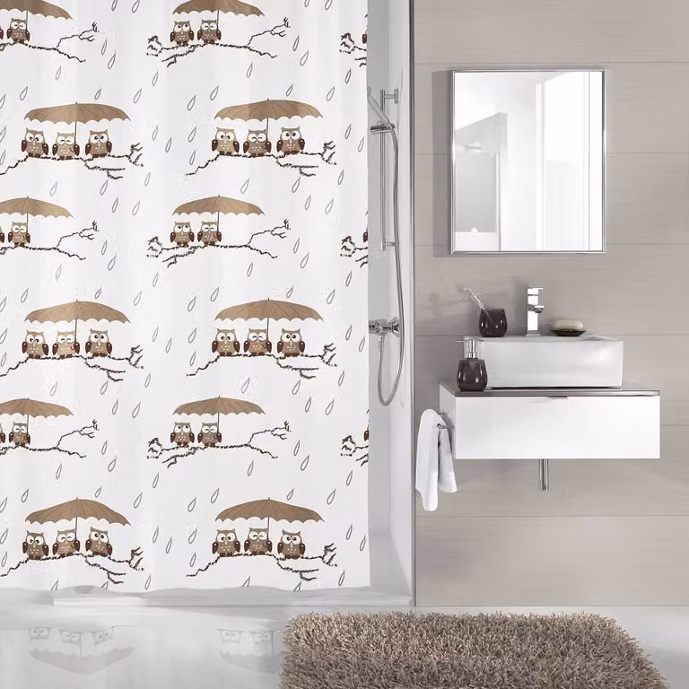 home24 Douchegordijn Eulen beige polyester B: 180 cm, H: 200 cm