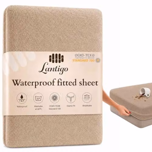 Lantigo Waterdicht Badstof Hoeslaken Donkerbeige, Molton, 70 x 140 cm