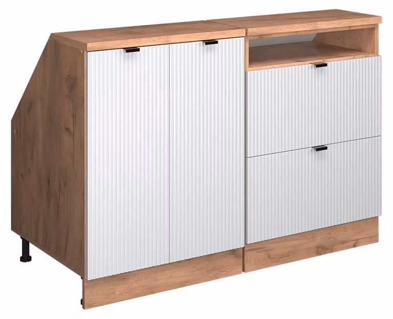 Vicco R-Line Keukenkast voor schuine wand, Set van 2 witte kastrompen met golfmotief, Breedte: 120 cm, Diepte: 60 cm