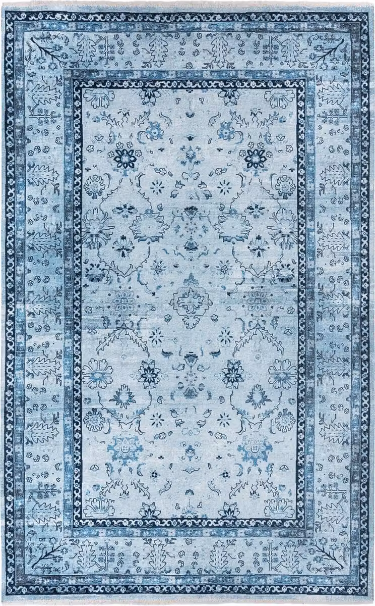 TESSO LIVING Kilim Vloerkleed Blauw - Boho Stijl - Laagpolig Tapijt van Gerecycled Katoen en Polyester - B/D: 120 x 160 cm