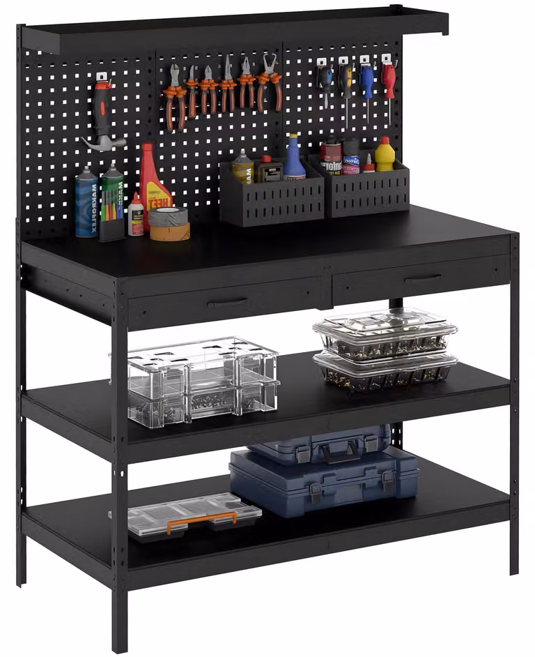 HOMCOM Werkbank met gatenpaneel en 2 lades, B/D/H: 122 x 61 x 156 cm