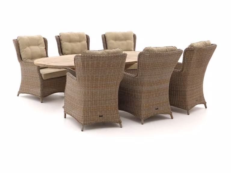 Intenso Furniture Diningset voor 6 personen, 7-delige ovale tuinset van teakhout in bruin en beige