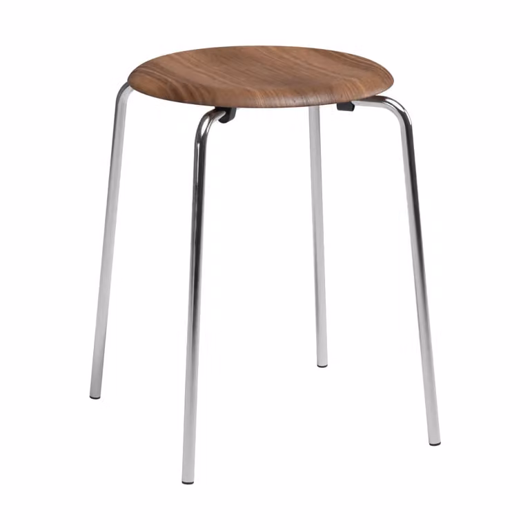 Fritz Hansen Dot ronde kruk Walnoot-chroom, B/D/H: 32,8 x 32,8 x 45,5 cm