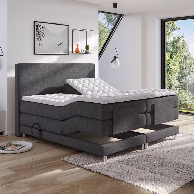 Elektrische Boxspring met 9 zones en koudschuim topmatras, Antraciet, B/D: 140 x 200 cm