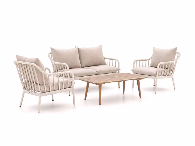 Manifesto Furniture Loungeset voor 4 personen met beige kussens en Old Teak afwerking