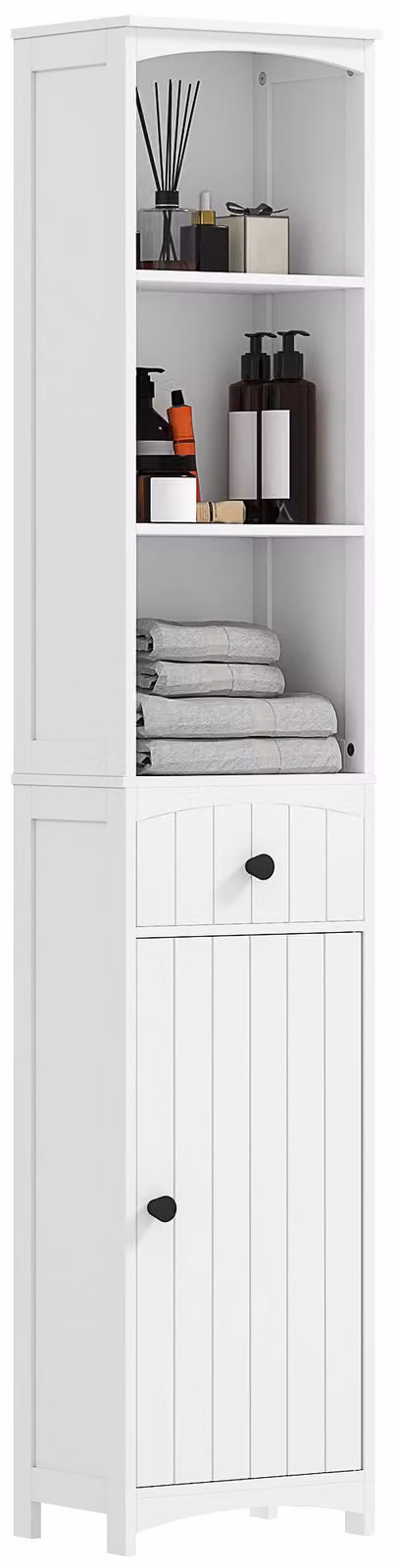 HOMCOM Hoge badkamerkast met open plank en deurtjes, wit
