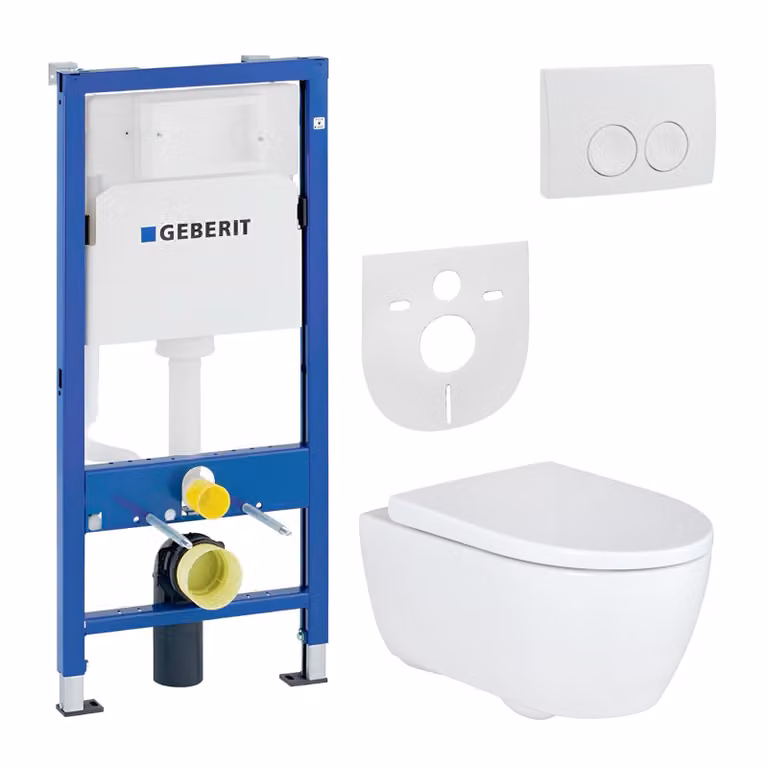 Geberit iCon compleet toiletset: wandtoilet met spoelrandloos ontwerp, inclusief UP100 inbouwreservoir, Duroplast spoelbak, toiletzitting, bedieningsplaat en EasyMount systeem