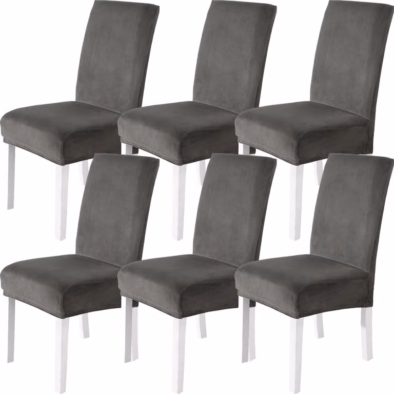 Ibenzoa Grijze rekbare fluwelen stoelhoezen set voor stoelen met hoge rugleuning