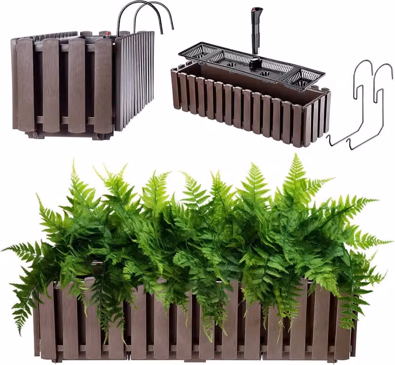 Bruine bloembak met houtlook ribbel voor balkon decoratie - 60 cm