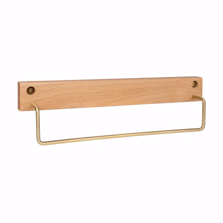QUVIO Handdoekhouder - Hout en metaal - Lichtbruin