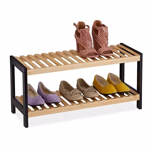 Relaxdays Schoenenrek met 2 etages, modern design in zwart en bruin