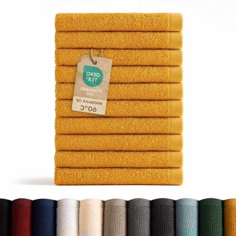 Washandjes set van zachte katoen in mosterd, 30 x 30 cm