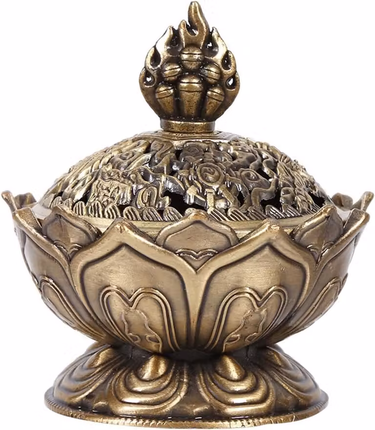 Antieke Wierookstandaard met Handgravure, Zinklegering Wierookhouder voor Meditatie en Decoratie