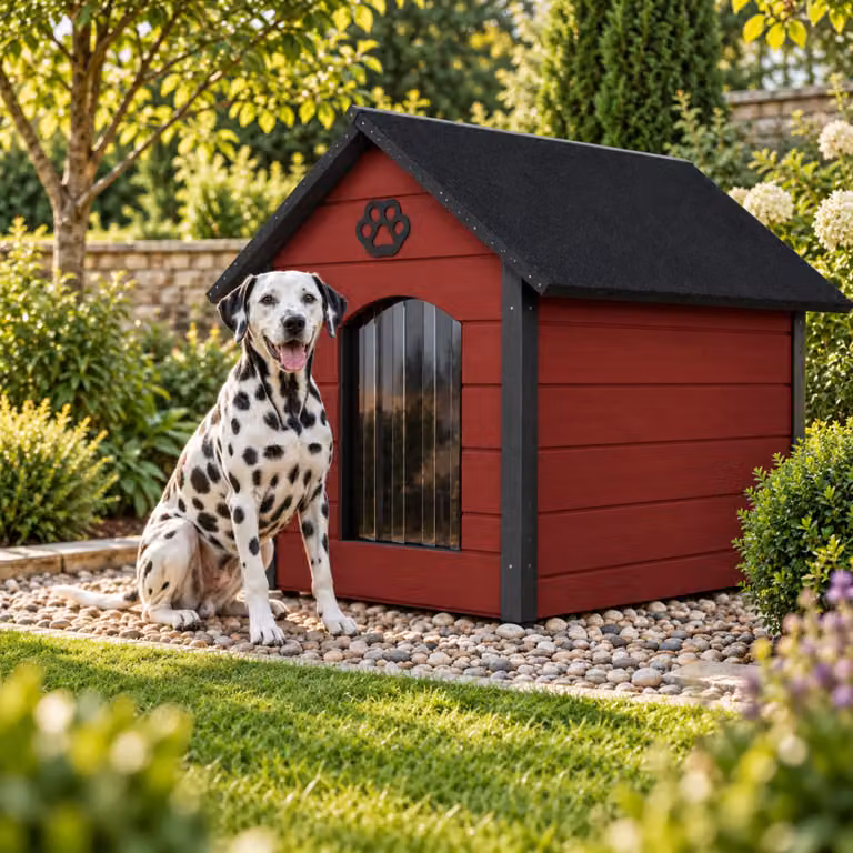 QLS Hondenhuis XL, geïsoleerd houten hondenhuis voor buiten, Rood-Anthraciet, B: 104 cm x D: 74 cm
