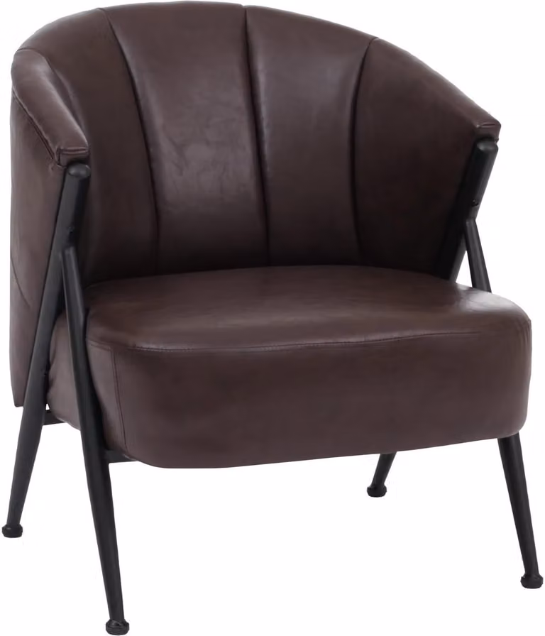 MCW Lounge Fauteuil MCW-P30 in Donkerbruin Kunstleer en Metaal met Vintage Industrial Design