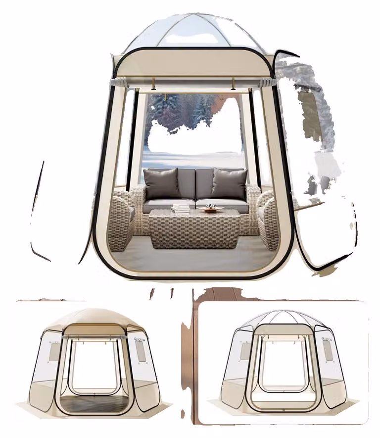 VEVOR Pop-up bubbeltent voor 4-8 personen, transparant en beige, B/D/H: 305 x 275 x 220 cm