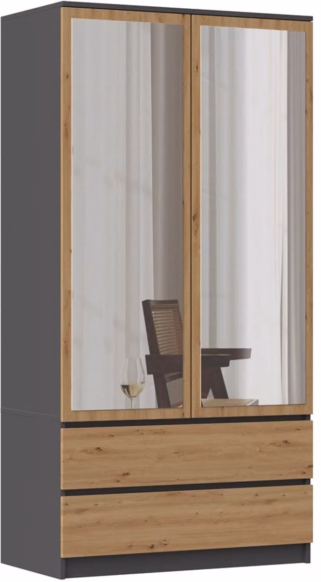 Kledingkast Malwa SS-90L Artisan Antraciet Eiken