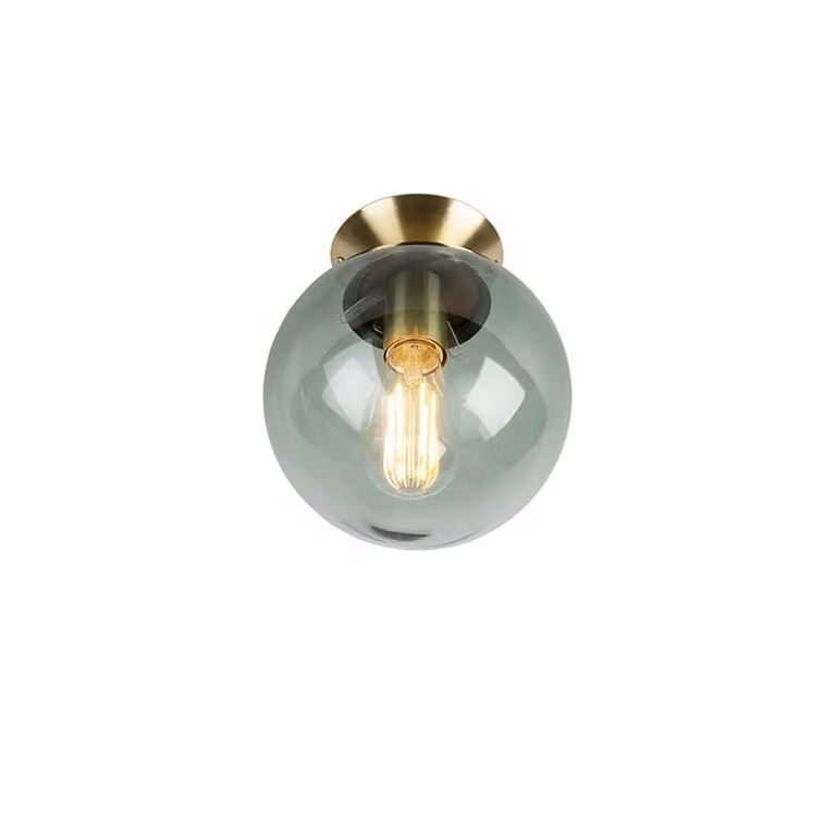 Qazqa Art Deco Plafondlamp Pallon met Groen Glas en Messing