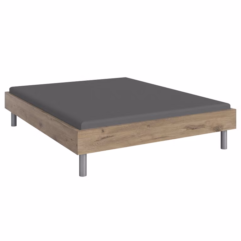 home24 Futonbed Easy, Bruin/Zilver Eikenhout, B: 160 cm, D: 200 cm, H: 55 cm