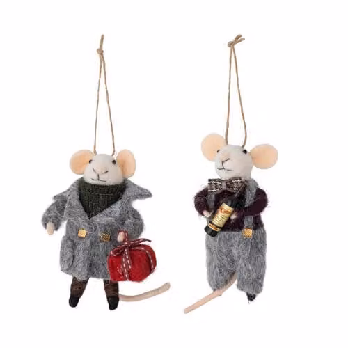 Bloomingville Peo kerstboomhangers van wol 2-delig grijs-zwart met dierfiguren, 11 cm