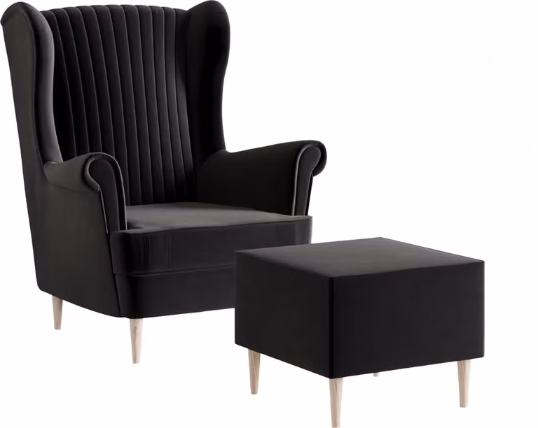 Manila 18 Fauteuil Comfy met Hocker - Zwarte Fluwelen Loungefauteuil