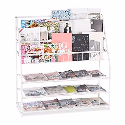 Relaxdays XL tijdschriftenrek van metaal, wit, H x B x D: 97 x 96 x 37 cm
