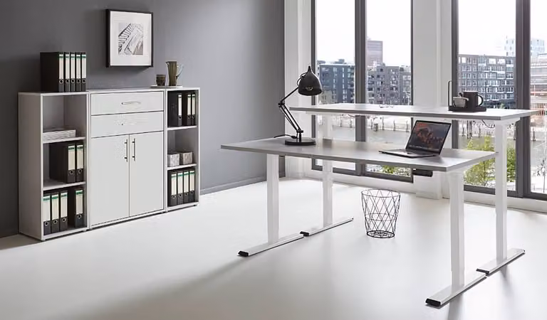 home24 Kantoorset 4-delig grijs/lichtgrijs/mat wit B: 85 cm, D: 114 cm, H: 33 cm