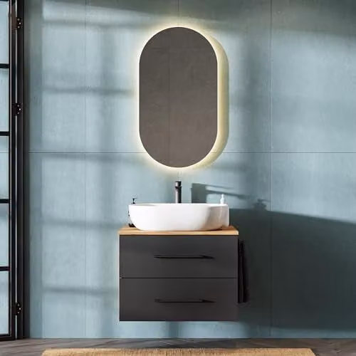 Planetmöbel LUX hangend badkamermeubel inclusief wastafel, goud eiken/antraciet, Breedte: 70 cm