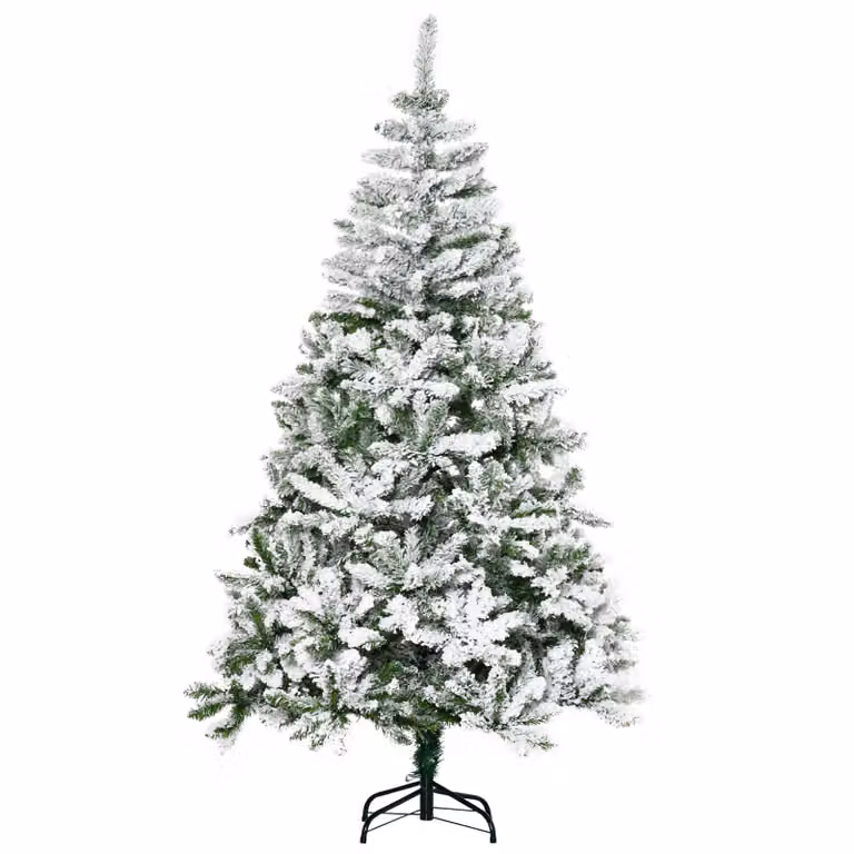 HOMCOM Kunstmatige Kerstboom met sneeuw-effect, vlamvertragend en scharnierconstructie, Hoogte: 180 cm, Groen/Wit
