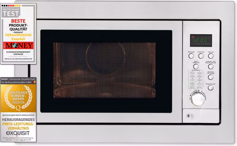 Exquisit Inbouw Magnetron met Grill en Hetelucht, RVS, 910095