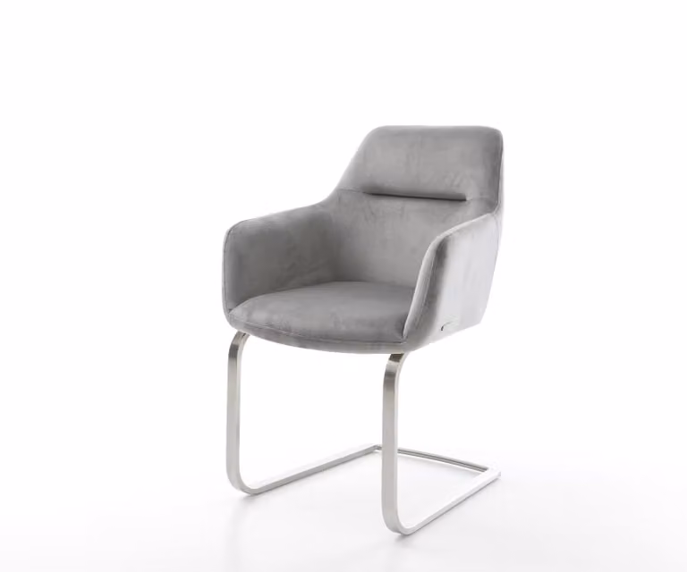 DELIFE Pejo-Flex moderne eetkamerstoel met fluwelen bekleding in grijs en zilverkleurig roestvrij staal met cantilever onderstel