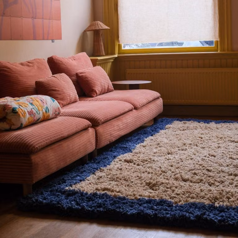 Hoogpolig vloerkleed Pilo beige/blauw polyester Scandinavisch design 240 x 340 cm