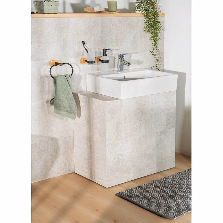 home24 Tandenborstelbeker Uno Orea zwart met bamboe en roestvrij staal B/D/H: 10 x 10 x 10 cm
