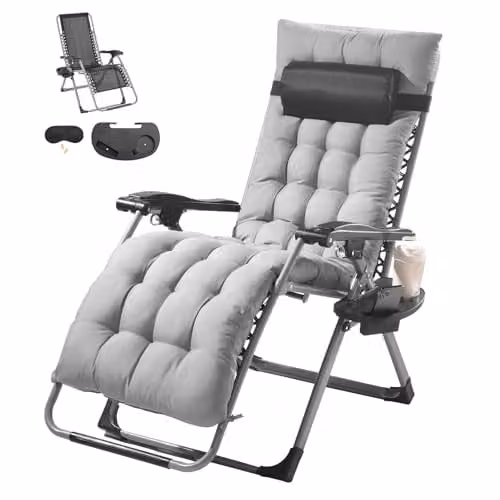 VEVOR Zero Gravity Lounge Stoel voor Binnen en Buiten, Verstelbare Anti-zwaartekracht Relaxfauteuil met Kussen, Hoofdsteun, Voetsteun en Bekerhouder, Grijs