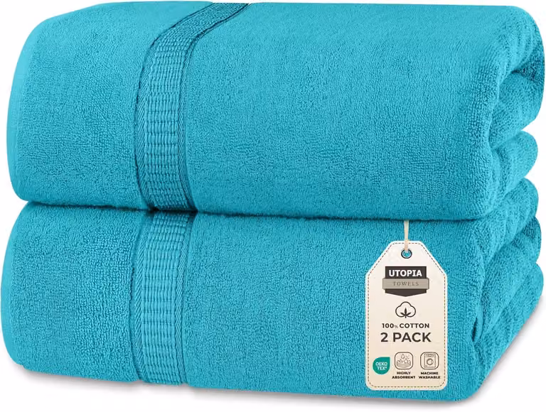 Luxe Katoenen Badhanddoeken Set van 2 - Turquoise - Breedte: 90 cm, Lengte: 180 cm