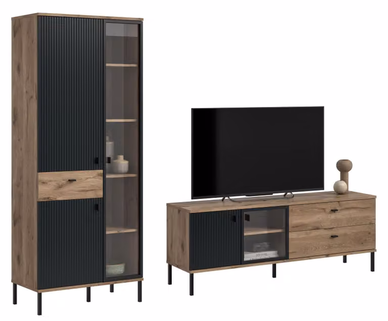 Xonox Wooncombinatie Chess, 2-delig, Notenhout en Zwart