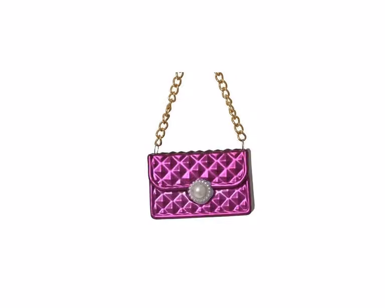 Roze kersthanger tas met tekst, B/D/H: 7 x 2 x 4 cm