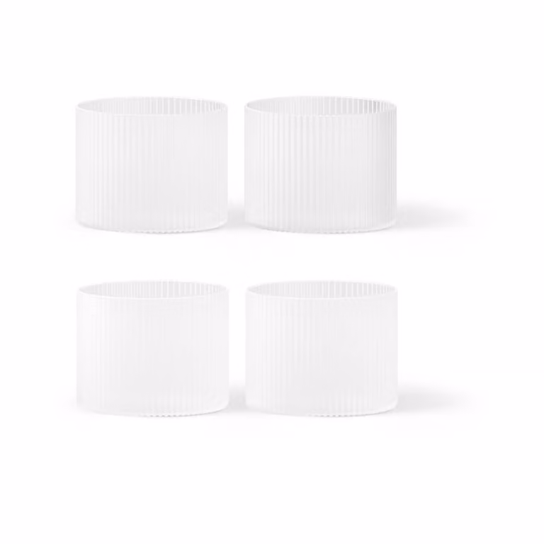 Ferm Living Ripple lage waterglazen 4-pack Frosted wit/transparant