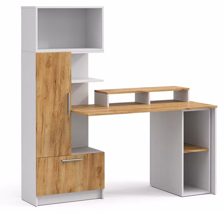 Vicco Bureau Tomy Wit/Goudkleurig Eiken Set van 4 Model 59193 Breedte: 150 cm, Diepte: 59 cm
