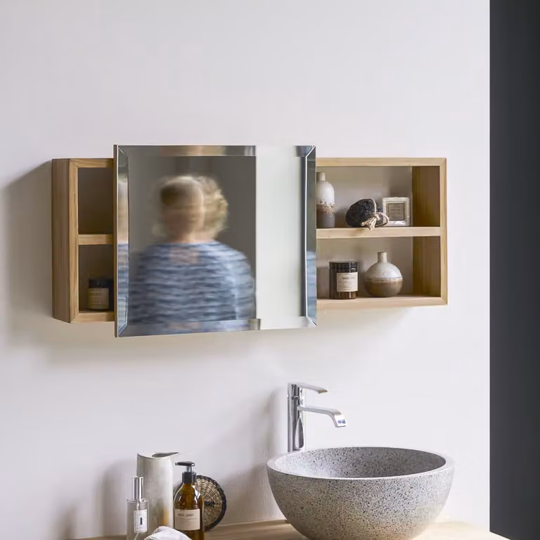Tikamoon Typo Wandkast voor de badkamer van massief teak - Bruin - B/D/H: 90 x 40 x 15 cm