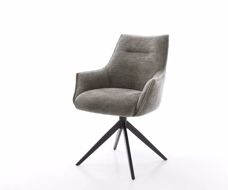 DELIFE Alja-Flex Draaistoel met armleuning, Bouclé zwart, 360 graden draaibaar met rocker-functie