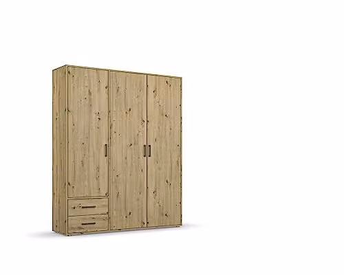 Rauch Möbel Voyager Draaideurkast, Eiken Artisan, 3-deurs met 2 laden en kledingstang, B/H/D: 140 x 194 x 53 cm