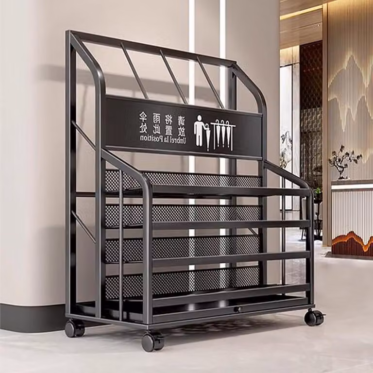 Paraplurek Organizer Paraplustandaard met Wielen en Afneembare Lekbak - Zwart - B/D/H: 60 x 32 x 70 cm