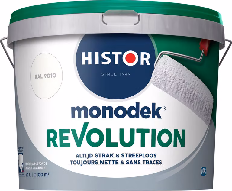 Histor Monodek Revolution Muurverf Binnen Mat RAL 9010 - 10L