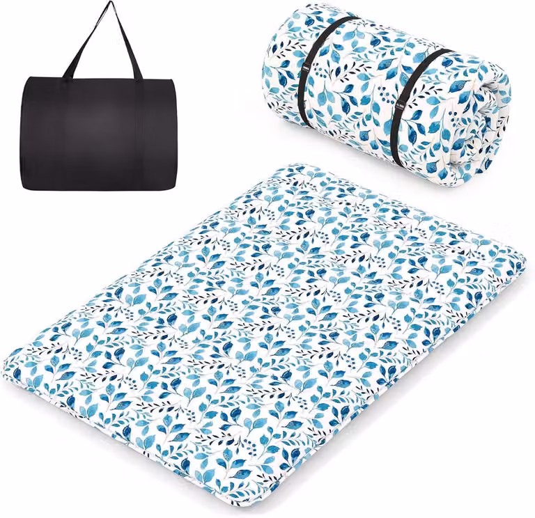Costway Japanse futon matras met wasbaar overtrek en draagtas, blauw, 140 x 200 cm